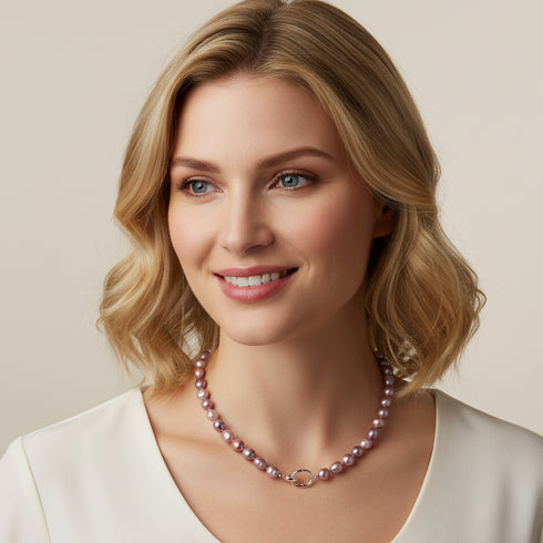 Lustre Drop Purple Baroque Pearl Necklace - Versatile Clasp in Sterling Silver