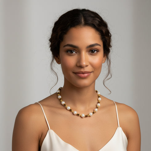 Brown Tiger Eye Gemstone Baroque Pearl Necklace