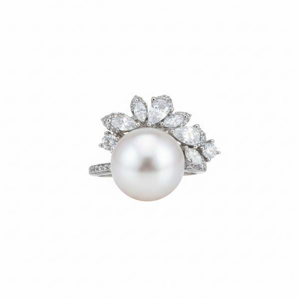 Radiant Halo Pearl Ring - Sterling Silver/ Gold Vermeil