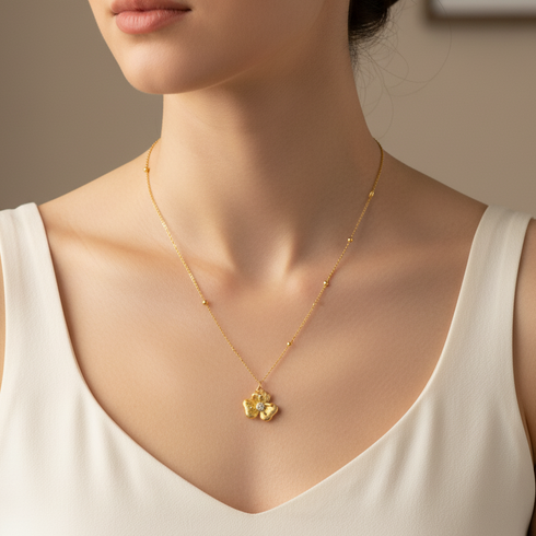 Floral Diamond Pendant Gold Necklace - Gold Vermeil