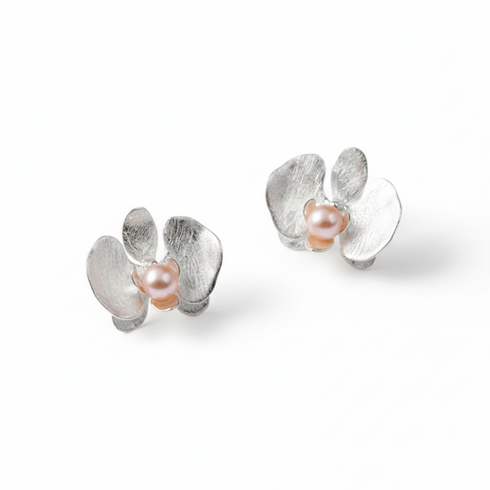Butterfly Orchid Pearl Stud Earrings - Sterling Silver / Gold Vermeil