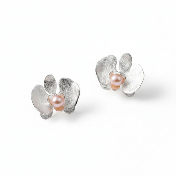 Butterfly Orchid Pearl Stud Earrings - Sterling Silver / Gold Vermeil