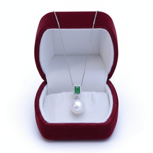 Green Cube White/ Purple Pearl Drop Necklace – Sterling Silver/Gold Vermeil
