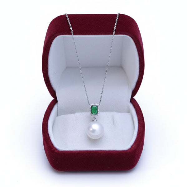Green Cube White/ Purple Pearl Drop Necklace – Sterling Silver/Gold Vermeil