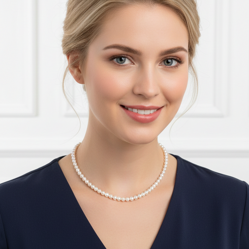 5-6mm Aurora White Freshwater Pearl Strand Necklace