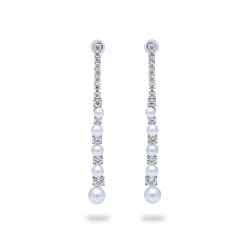 Long Line Zirconia Pearl Earrings - Sterling Silver