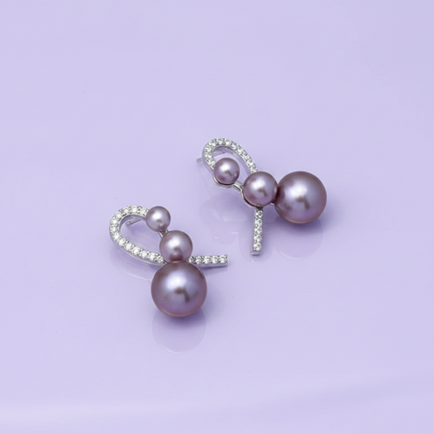 Purple Pearl Curved Line Zirconia Earrings – Sterling Silver