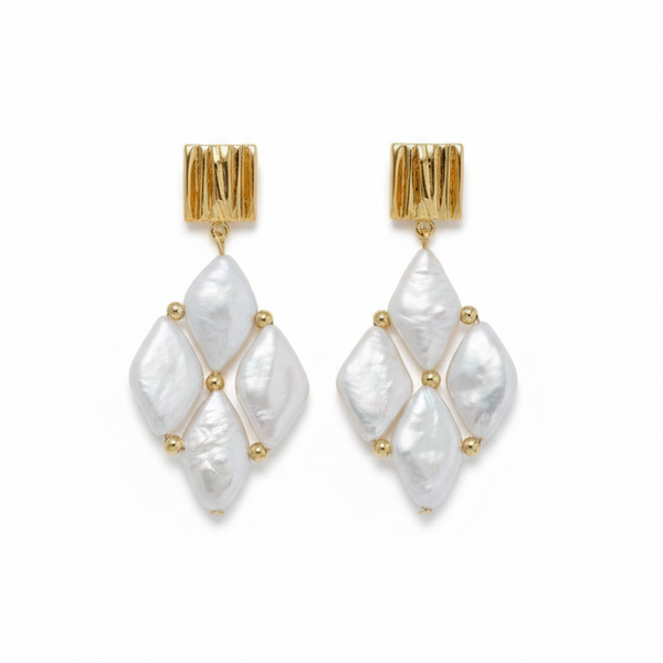 Rhombic Freshwater Baroque Pearl Earrings – Gold Plated