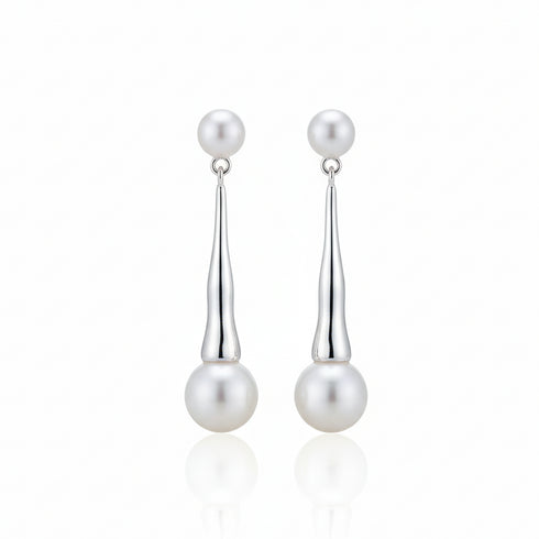 Freshwater Dual Pearl Drop Earrings – Sterling Silver