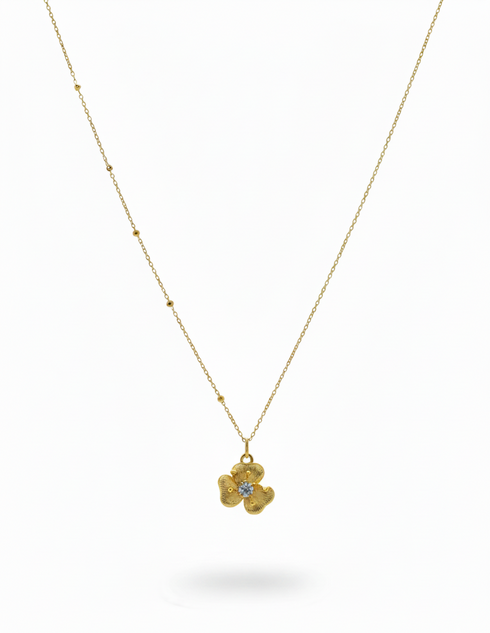 Floral Diamond Pendant Gold Necklace - Gold Vermeil