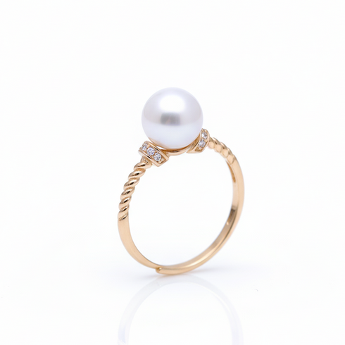 Twisted Band Freshwater Pearl Adjustable Ring – Sterling Silver