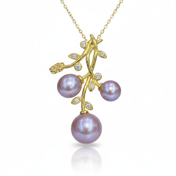 Floral Branch Purple Baroque Pearl Pendant - Gold Vermeil