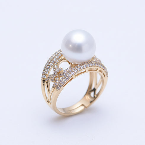 Wide Chain White/ Purple Pearl Ring - 18K Gold Vermeil / Sterling Silver