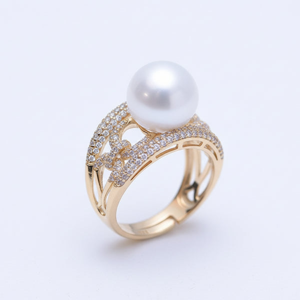 Wide Chain White/ Purple Pearl Ring - 18K Gold Vermeil / Sterling Silver