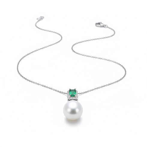Green Cube White/ Purple Pearl Drop Necklace – Sterling Silver/Gold Vermeil