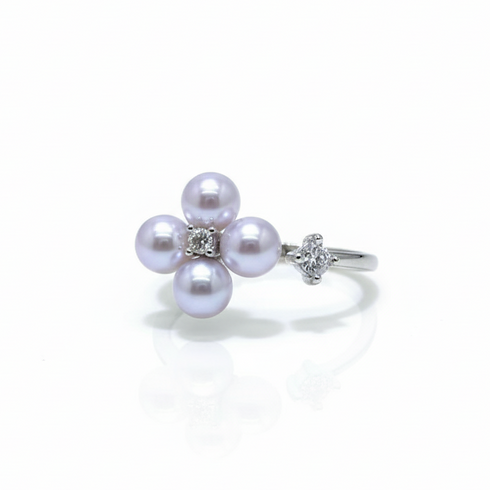 Dainty Floral Pearl Open Ring – Sterling Silver