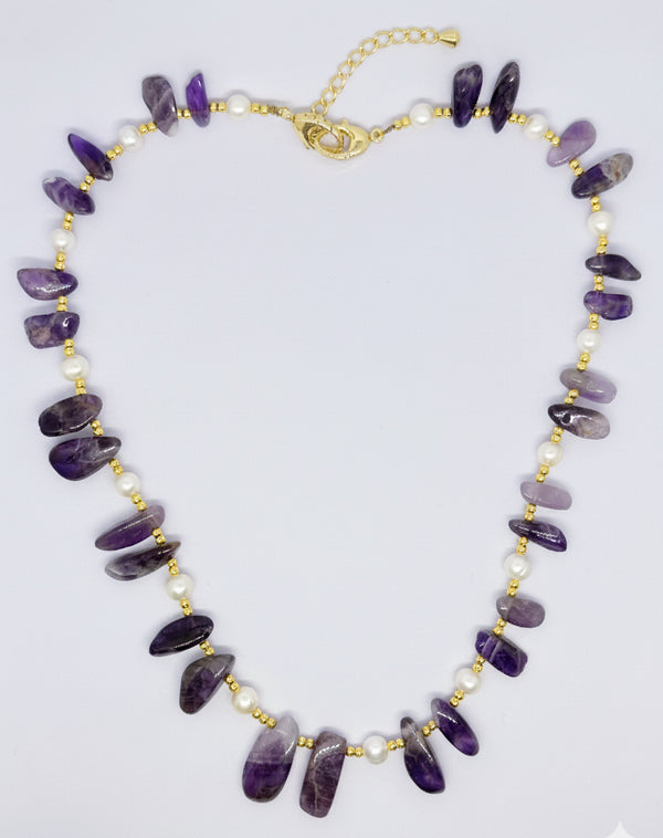 Purple Gem Pearl Beaded Necklace
