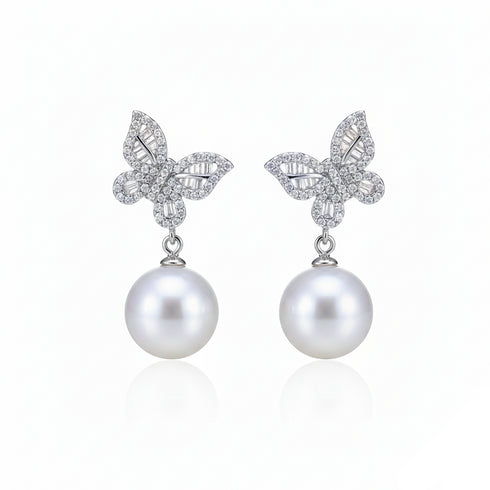 Butterfly Drop Pearl Earrings – Sterling Silver