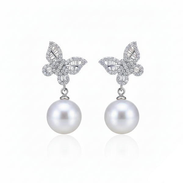 Butterfly Drop Pearl Earrings – Sterling Silver