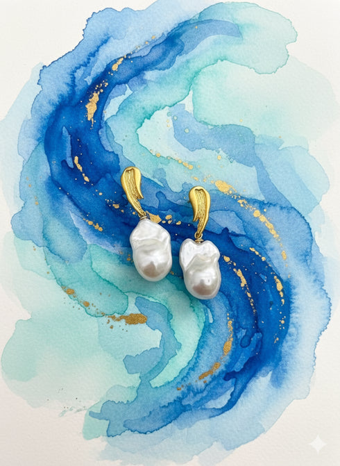Arty Draw Baroque Pearl Earrings - Gold Vermeil / Sterling Silver