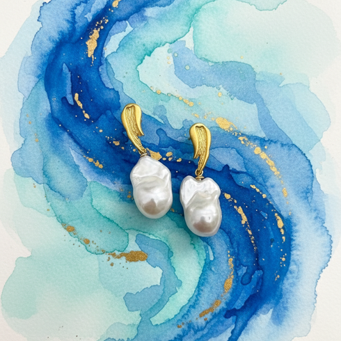 Arty Draw Baroque Pearl Earrings - Gold Vermeil / Sterling Silver