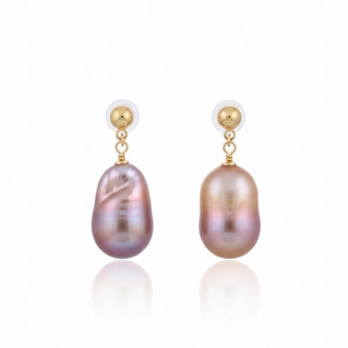 Purple Baroque Pearl Golden Stud Earrings – Gold Vermeil