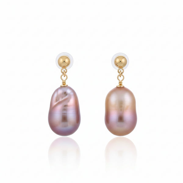 Purple Baroque Pearl Golden Stud Earrings – Gold Vermeil