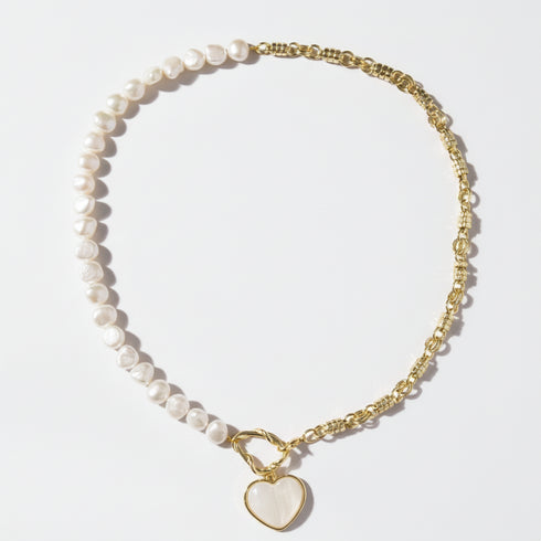 Shell Heart Pendant Pearl Chain Necklace