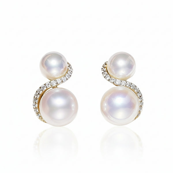 S Shape Double Pearl Earrings - Gold Vermeil
