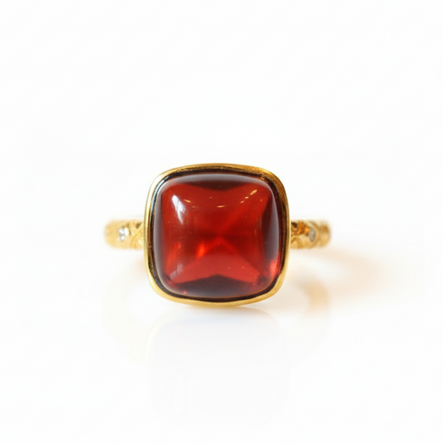 Red Lynx Square Gemstone Statement Ring – 18K Gold Vermeil
