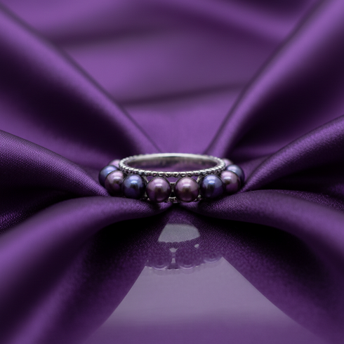 Purple Freshwater Pearl Beaded Open Ring - Sterling Silver