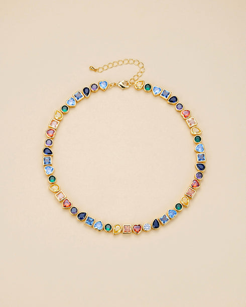 Rainbow Gemstone Choker Necklace - Gold Plated