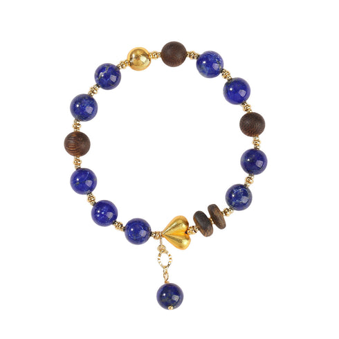 Lapis & Wood Beaded Bracelet - May-Lynn Studio Jewelry