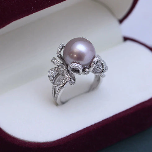12-13mm Freshwater Pearl Bowknot Zirconia Ring - May-Lynn