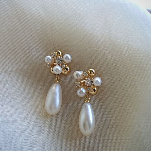 Pearl Cluster Teardrop Earrings