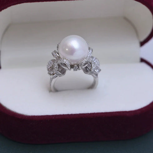 12-13mm Freshwater Pearl Bowknot Zirconia Ring - May-Lynn
