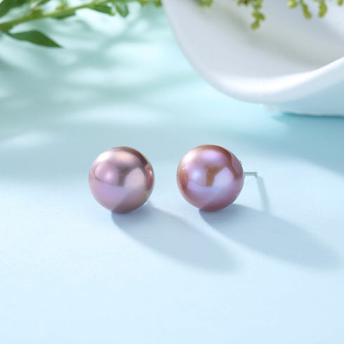 Purple Round Pearl Stud Earrings