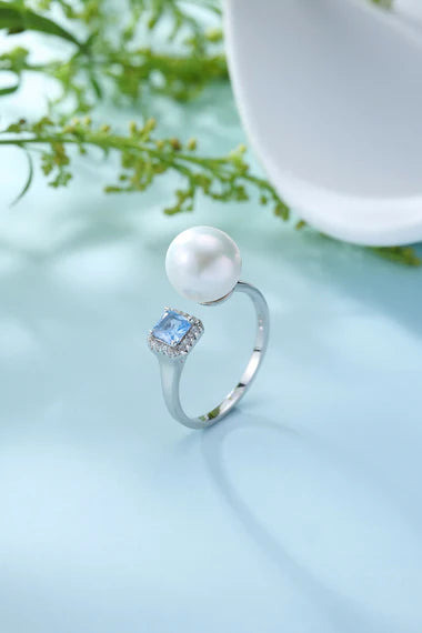 7-8mm Freshwater Pearl Blue Crystal Ring