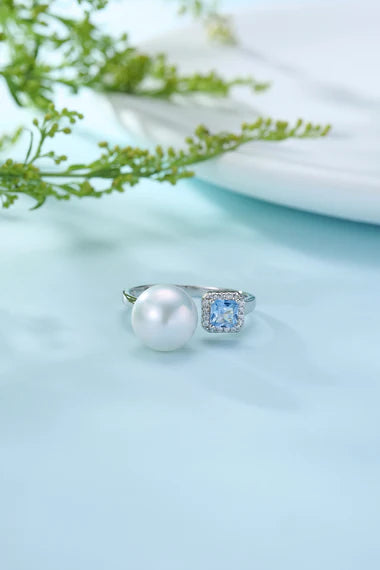 7-8mm Freshwater Pearl Blue Crystal Ring