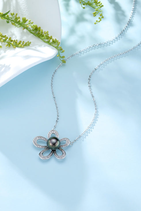 Tahitian Pearl Flower Pendant Necklace