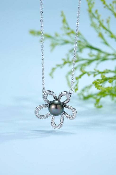 Tahitian Pearl Flower Pendant Necklace