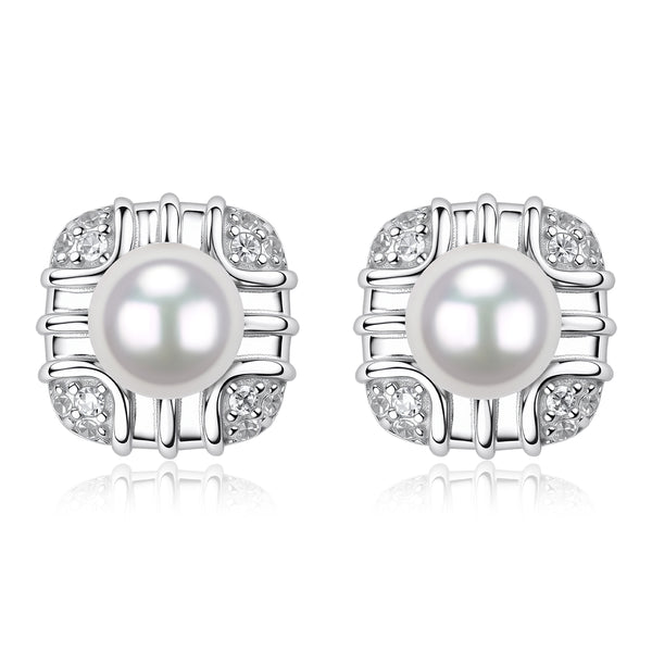 Akoya Pearl Square Stud Earrings – 18K Gold Vermeil / Sterling Silver