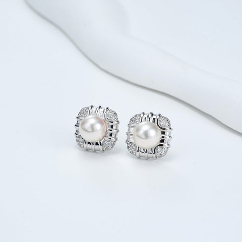 Akoya Pearl Square Stud Earrings – 18K Gold Vermeil / Sterling Silver