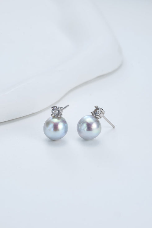 Sasha 7-8mm Silver Blue Akoya Pearl Stud Earrings