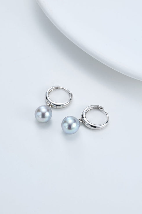 7-8mm Silver Blue Akoya Pearl Hoop Earrings