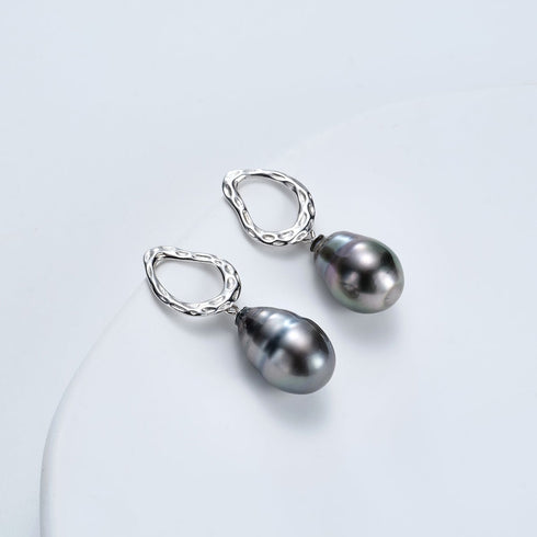 Baroque Tahitian Pearl Drop Stud Earrings - Sterling Silver
