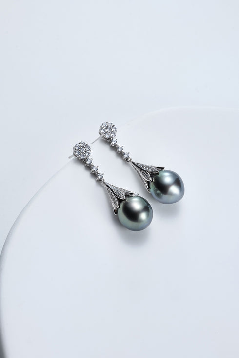 Daisy Waterdrop Tahitian Pearl Zirconia Earrings