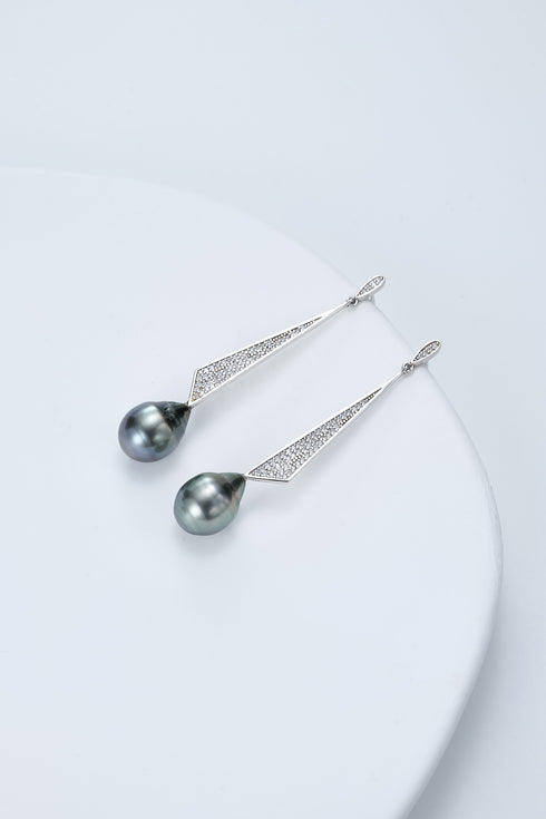 Swaying Tahitian Black Baroque Pearl Drop Earrings