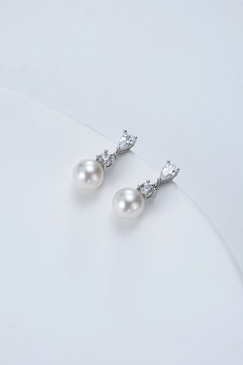 Akoya Pearl Sparkle Pear Zirconia Earrings - Sterling Silver