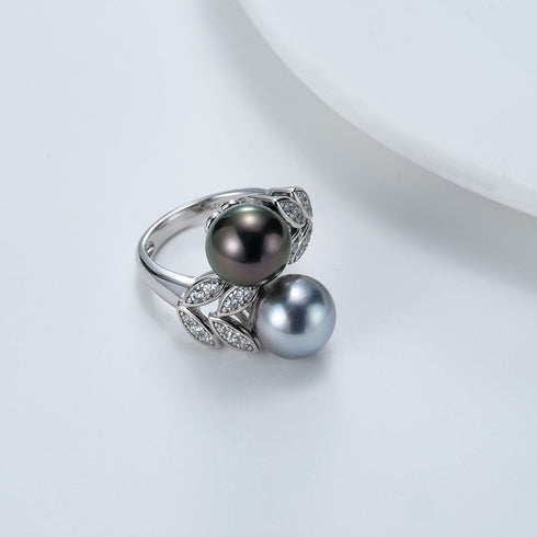 Luxury Blue Akoya & Tahitian Pearl Ring – Sophisticated Elegance